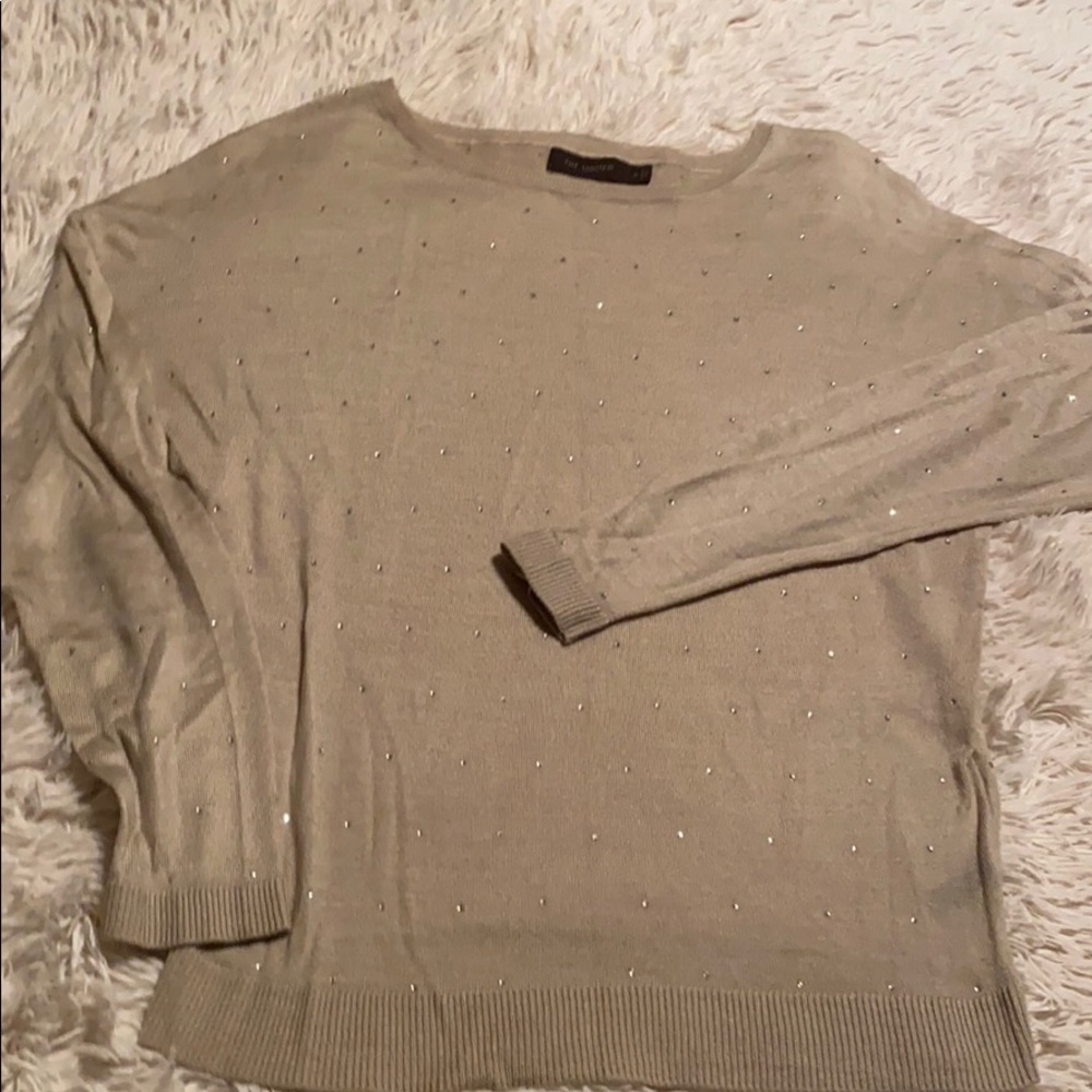 Taupe light sweater with small rhinestones